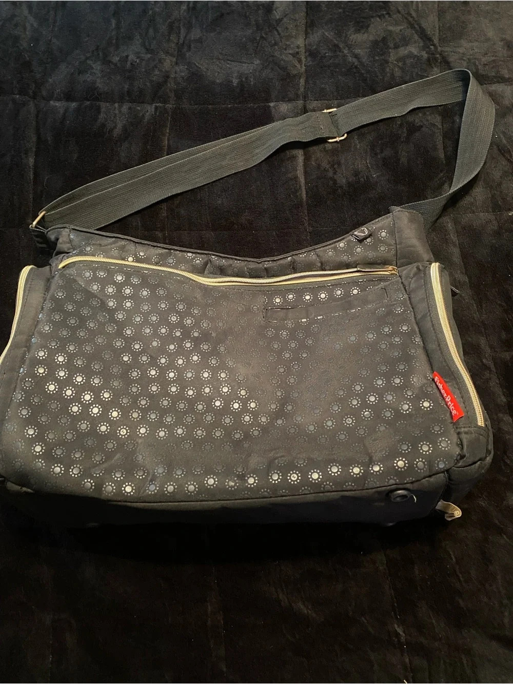 Fisher-Price Black Shoulder Baby Bag with Gold Trim